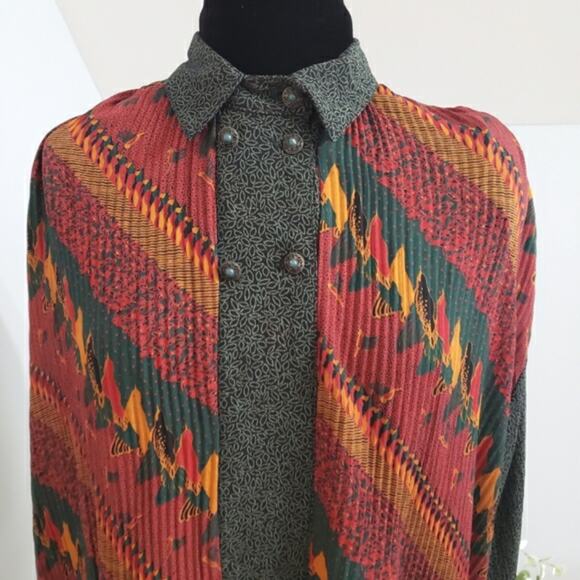 Marsha Brander for Componix Aztec Print Long Sleeve Button Placket Blouse 12 - Picture 5 of 11